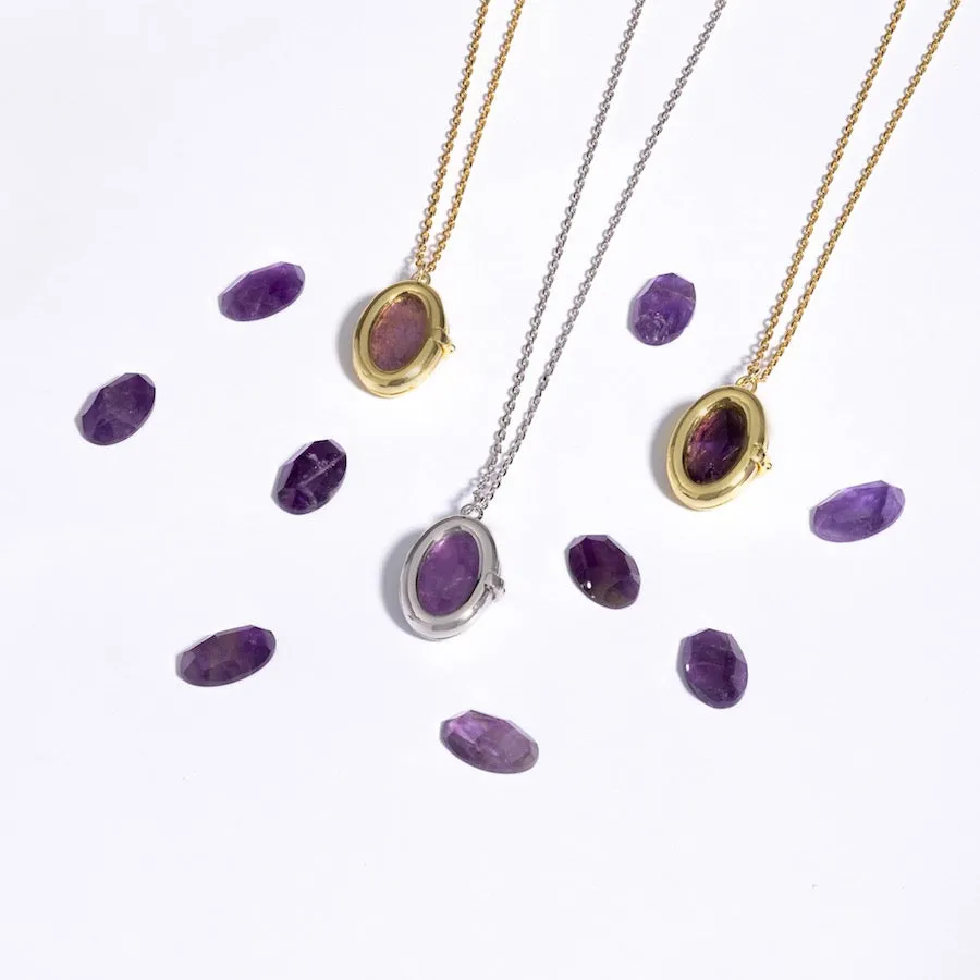 Aura Amethyst Gold Locket Necklace