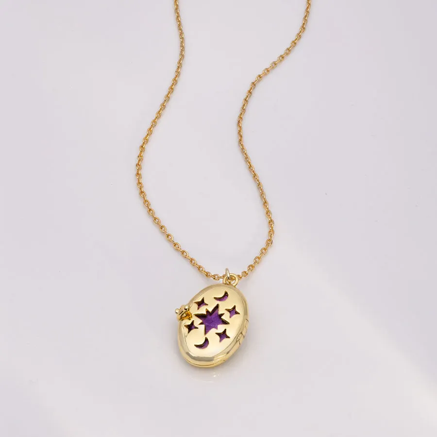 Aura Amethyst Gold Locket Necklace