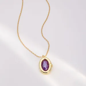 Aura Amethyst Gold Locket Necklace