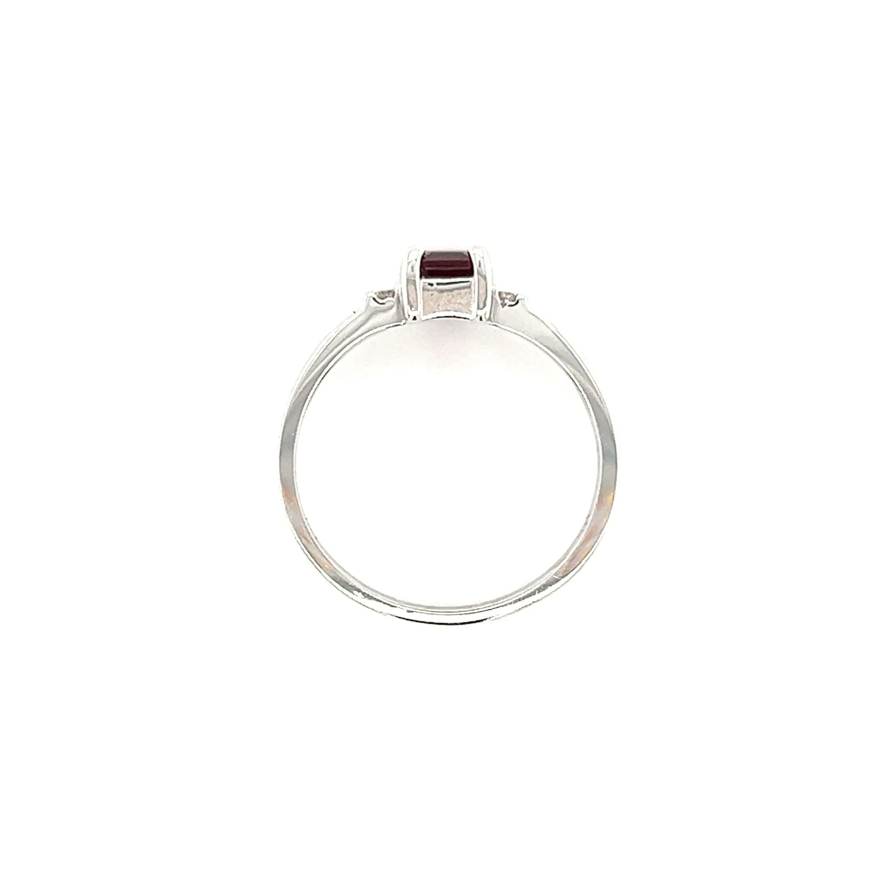 Baguette Garnet Ring with Four Side Diamonds in 14K White Gold