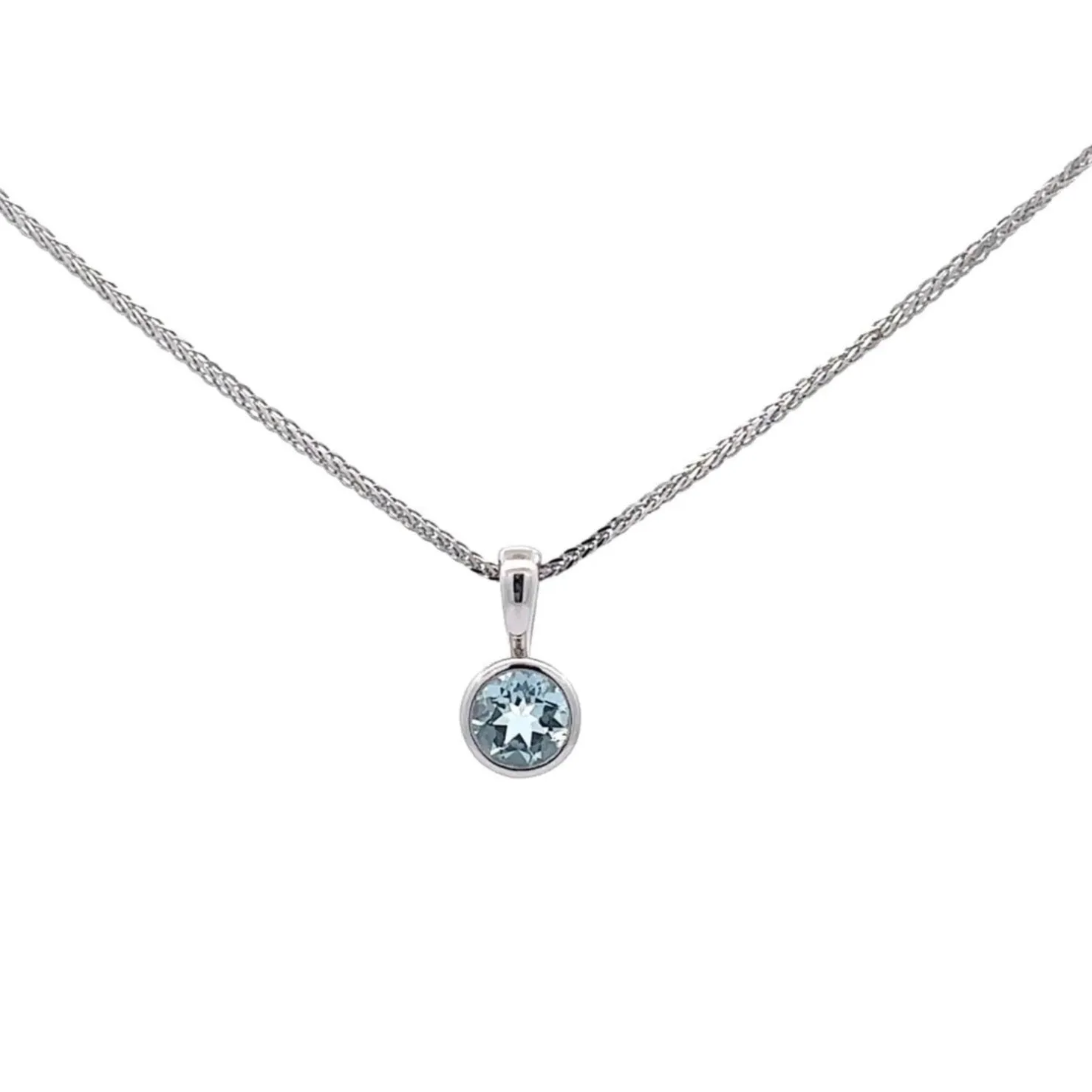Baikalla 14K White Gold Round Aquamarine AAA Pendant Necklace