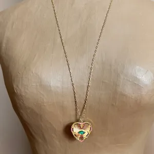 BELLA long chain necklace with emerald crystal heart and eye pendant