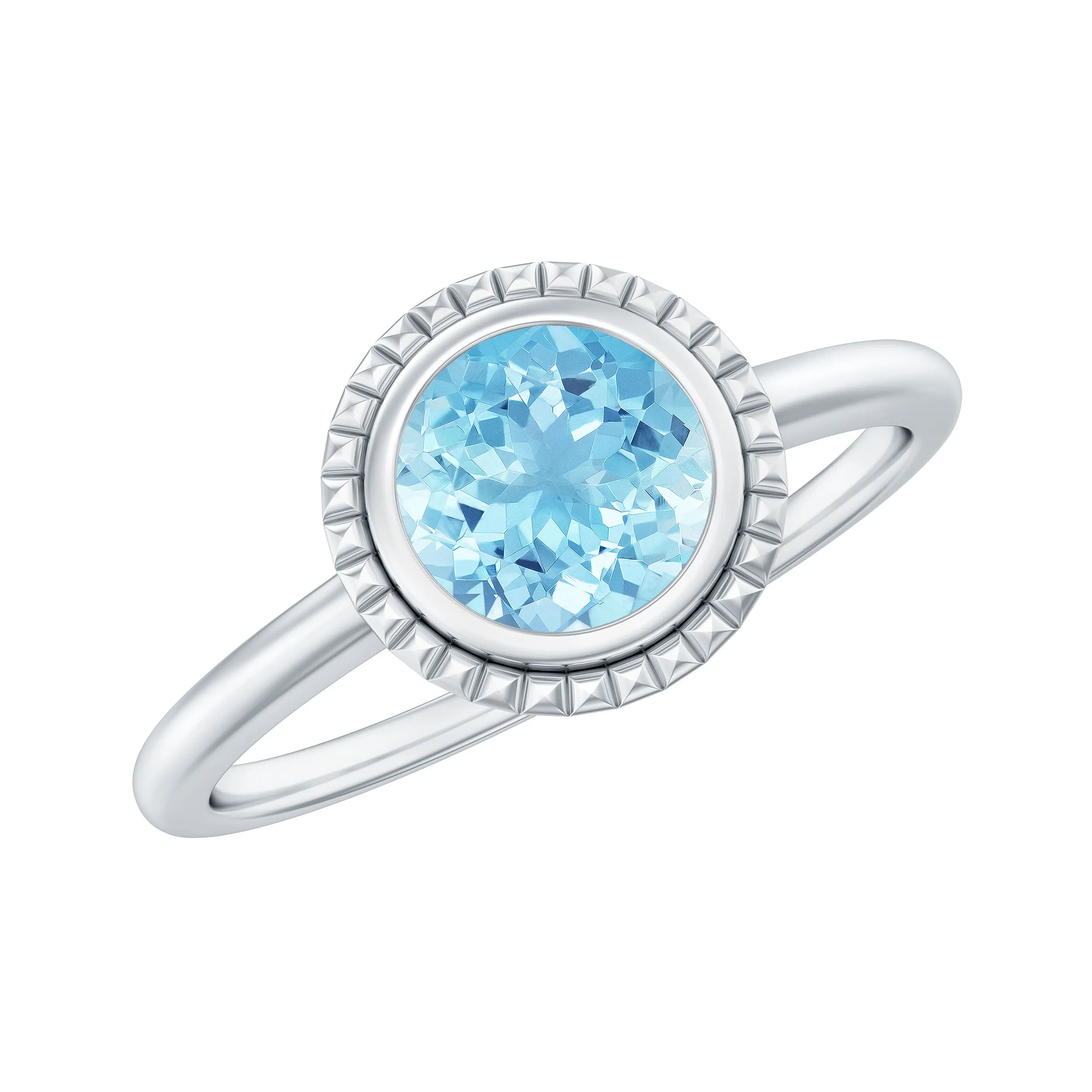 Bezel Set Round Aquamarine Solitaire Promise Ring