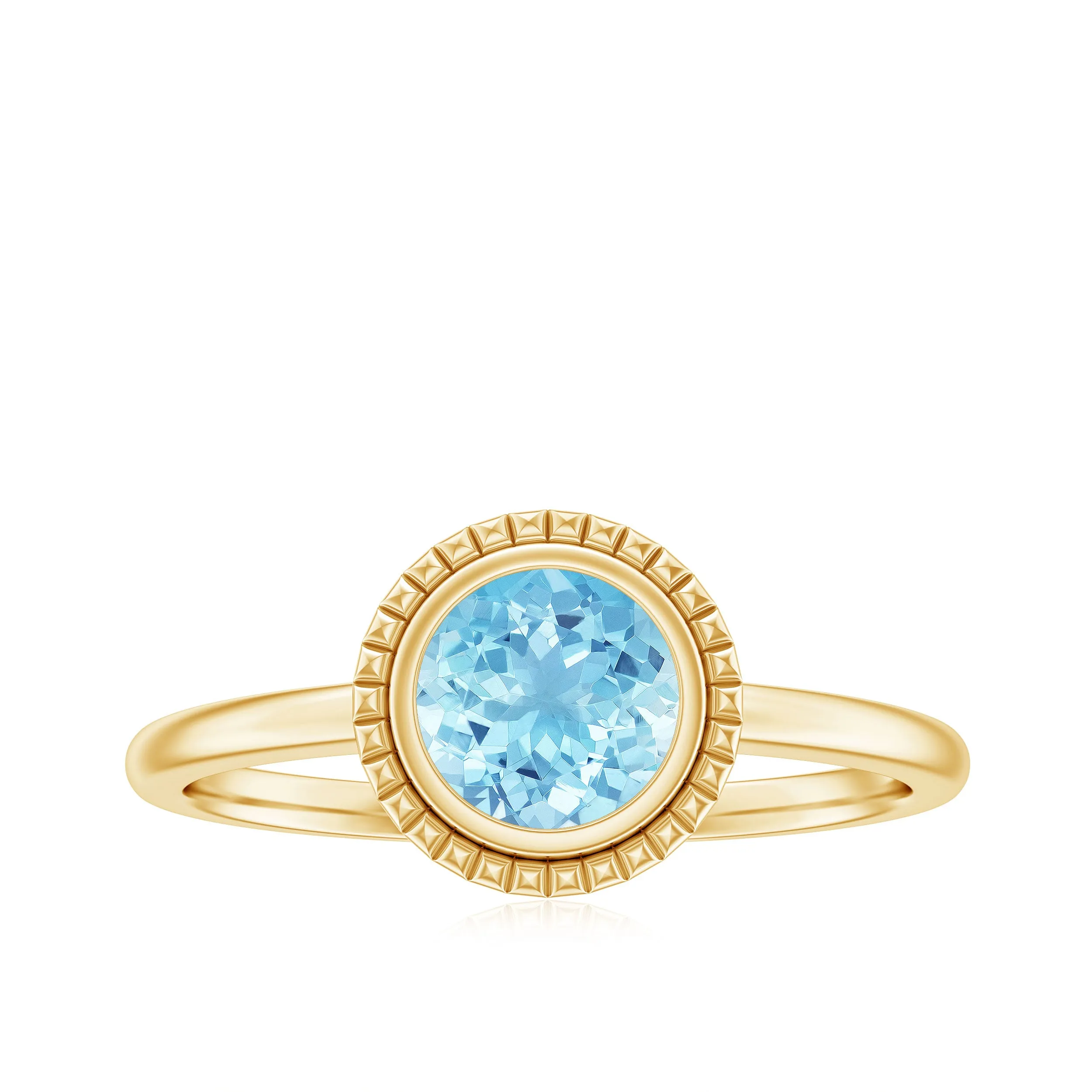 Bezel Set Round Aquamarine Solitaire Promise Ring