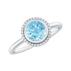 Bezel Set Round Aquamarine Solitaire Promise Ring