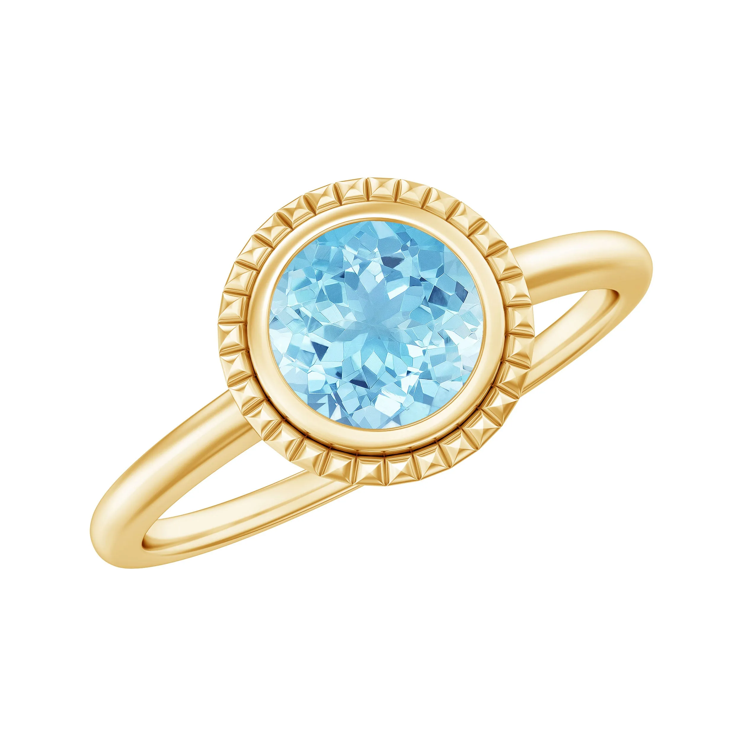 Bezel Set Round Aquamarine Solitaire Promise Ring