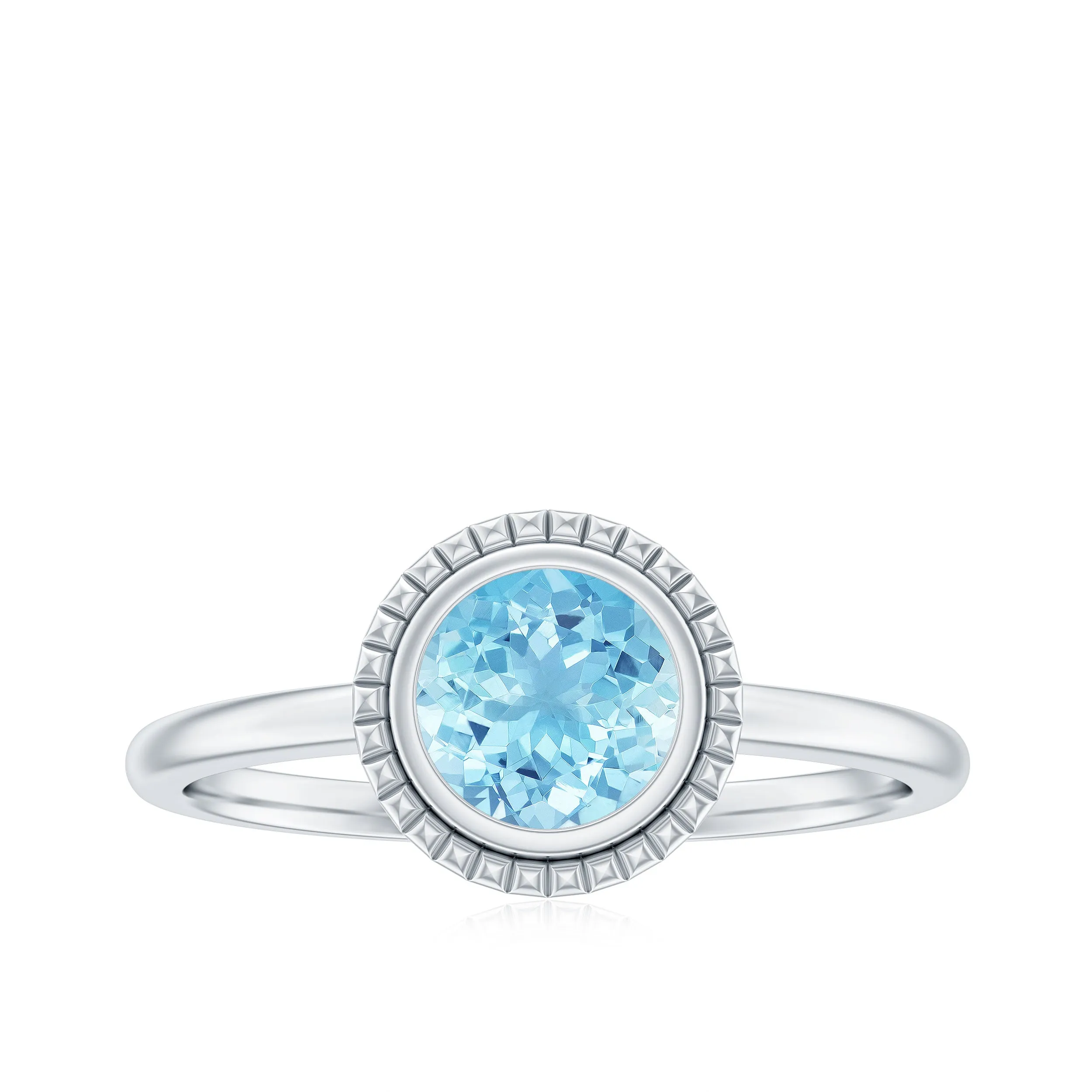 Bezel Set Round Aquamarine Solitaire Promise Ring