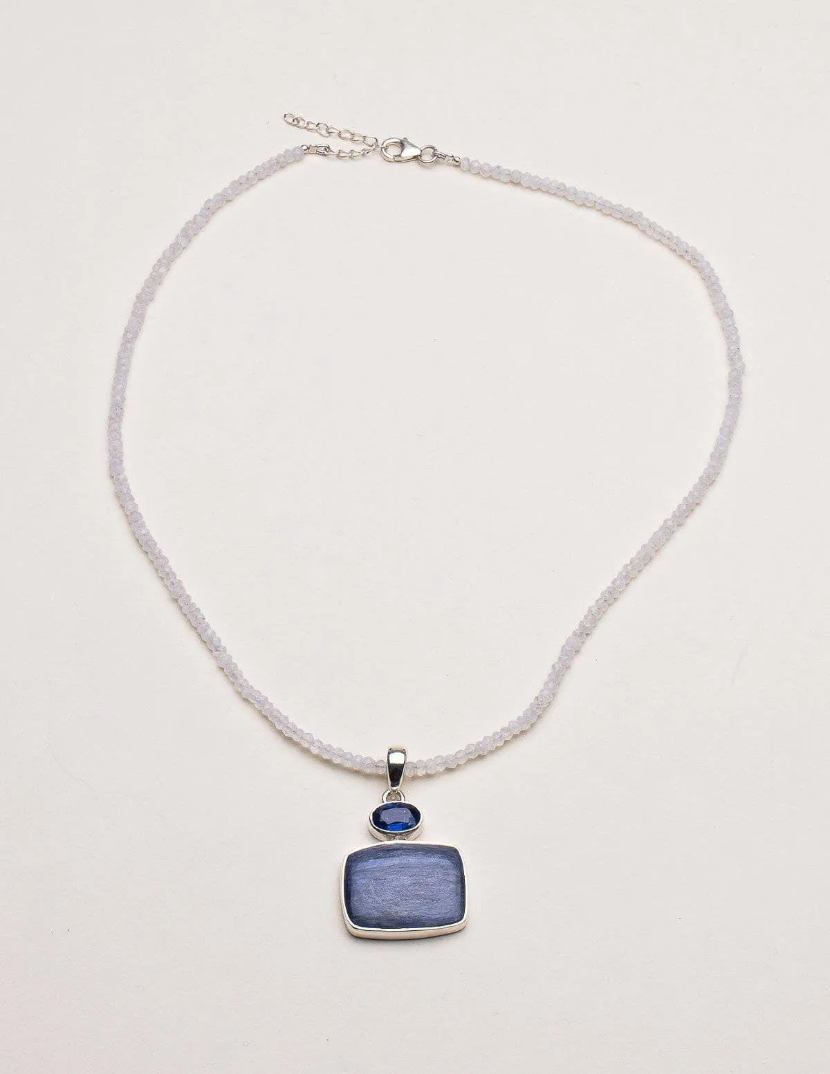 Blue Kyanite and Moonstone Bead Necklace - One of a Kind