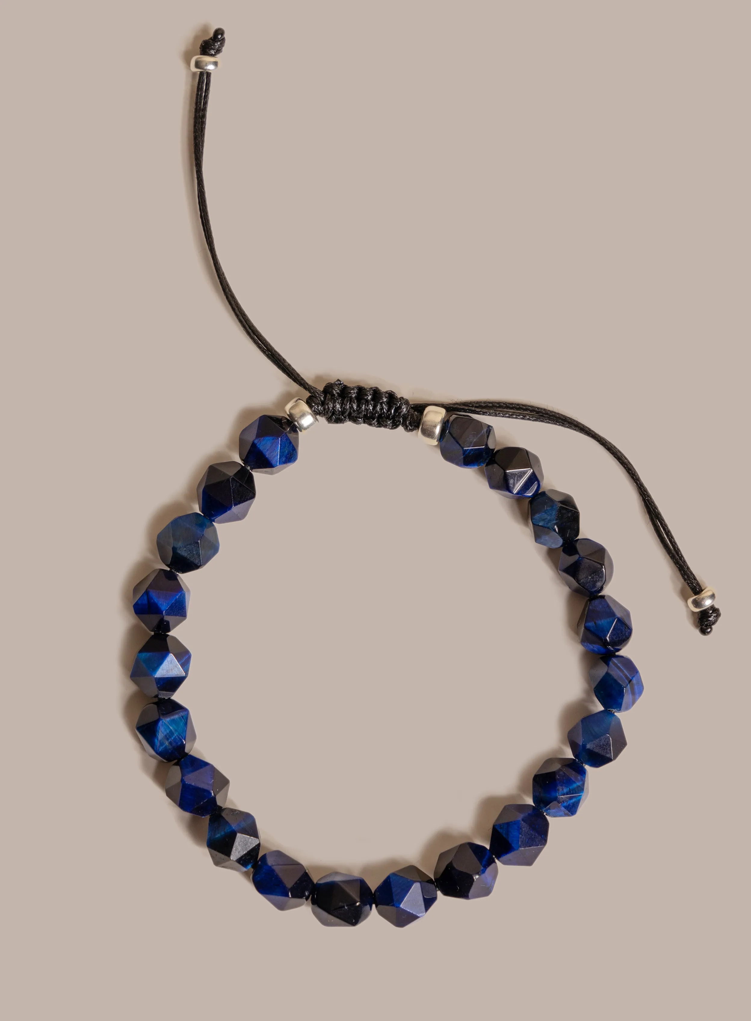 Blue Tiger Eye and Sterling Silver Bead Men's Bracelet