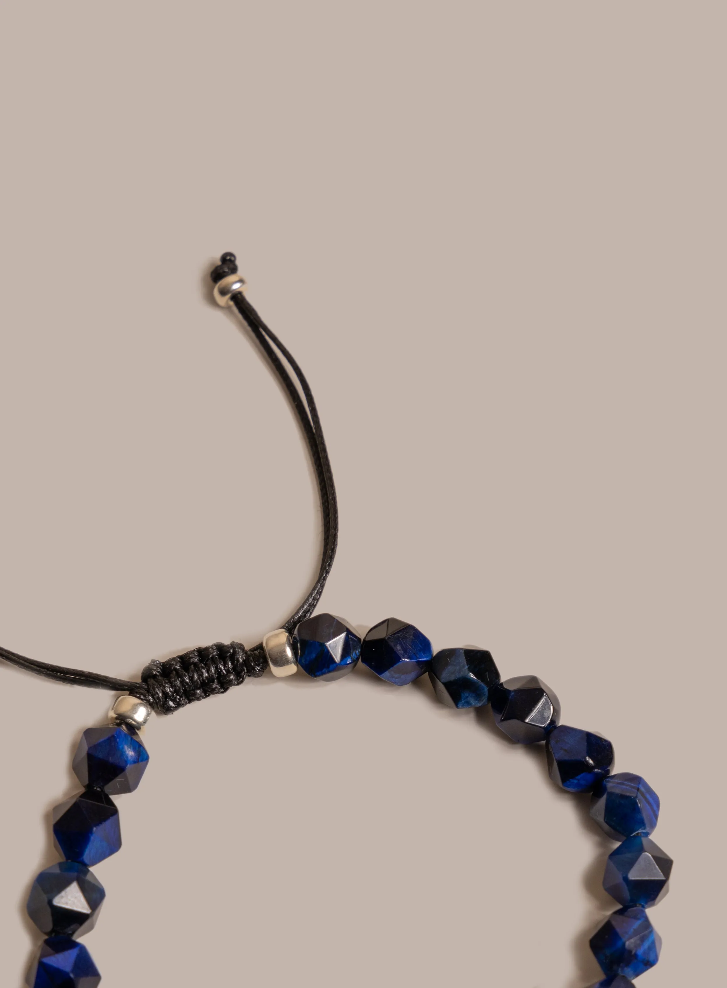 Blue Tiger Eye and Sterling Silver Bead Men's Bracelet