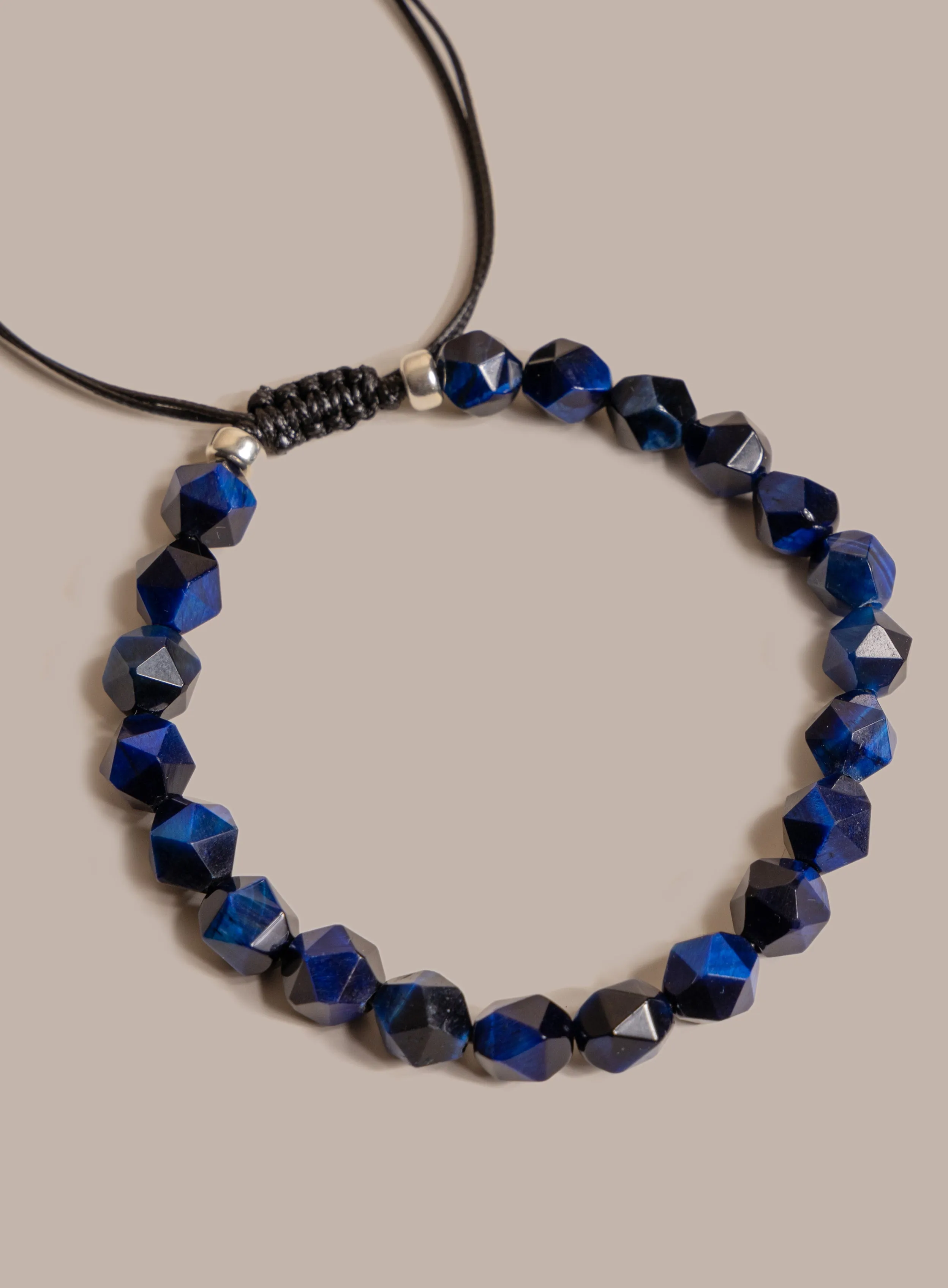 Blue Tiger Eye and Sterling Silver Bead Men's Bracelet
