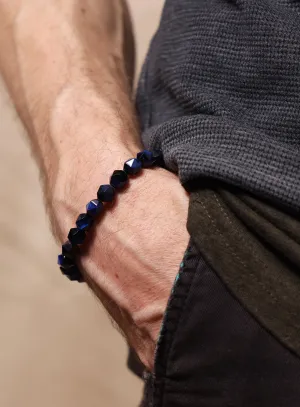 Blue Tiger Eye and Sterling Silver Bead Men's Bracelet