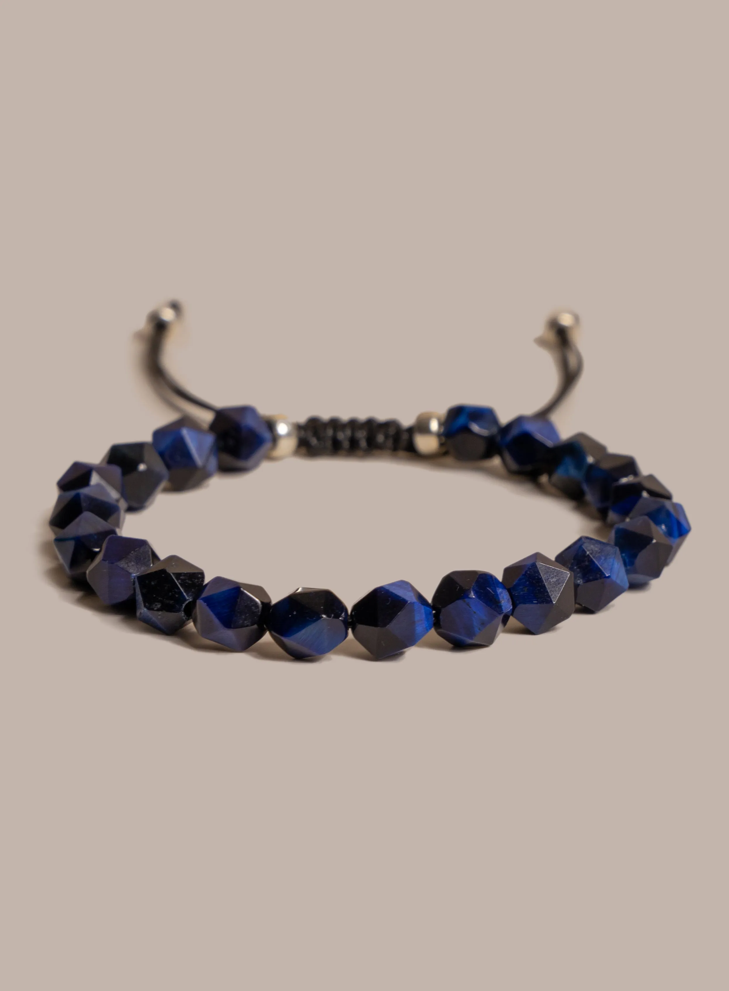 Blue Tiger Eye and Sterling Silver Bead Men's Bracelet