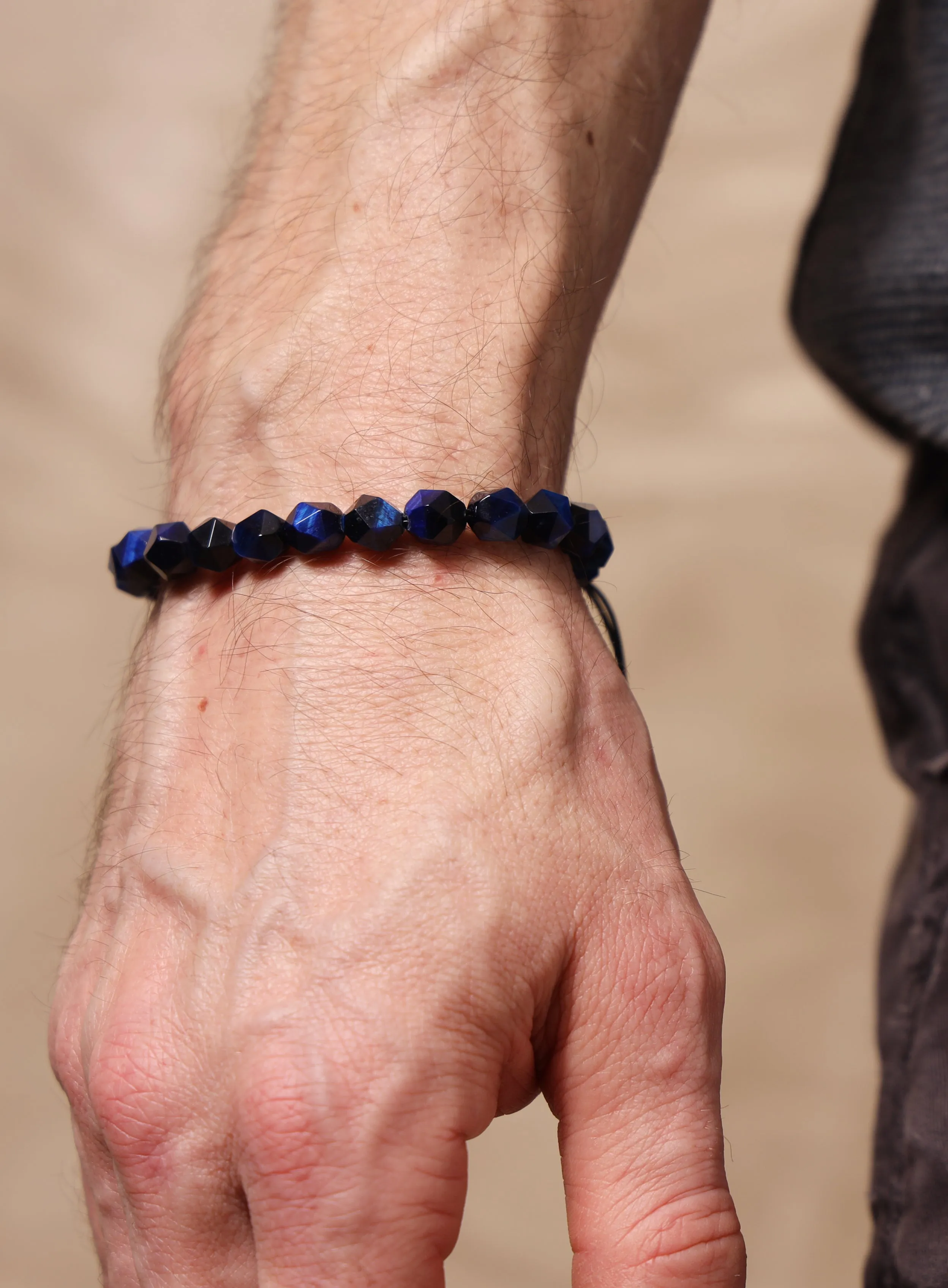 Blue Tiger Eye and Sterling Silver Bead Men's Bracelet