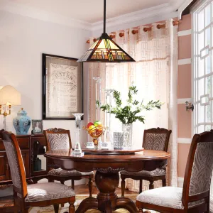 BONLICHT Pendant Lighting Tiffany-Style Mission, 1-Light Mini Chandelier 12-inch Glass Shade