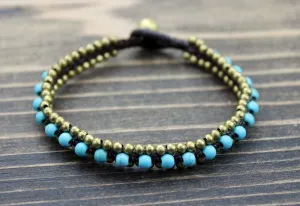 Brass and Turquoise Bead Wrap Bracelet