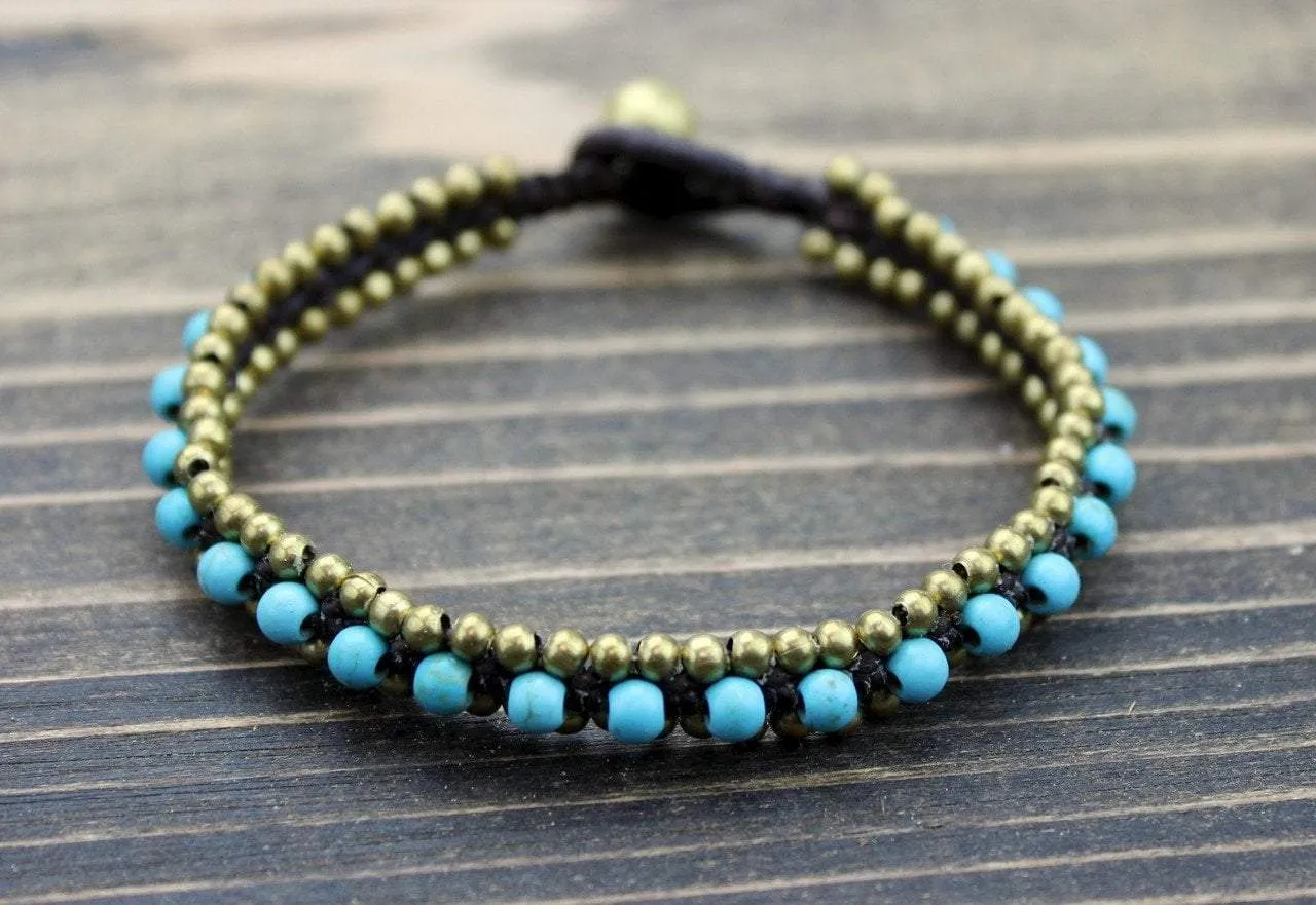 Brass and Turquoise Bead Wrap Bracelet