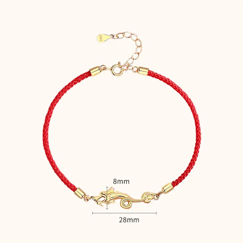 Buddha Stones 925 Sterling Silver Luck Year of the Dragon Red String Chain Bracelet