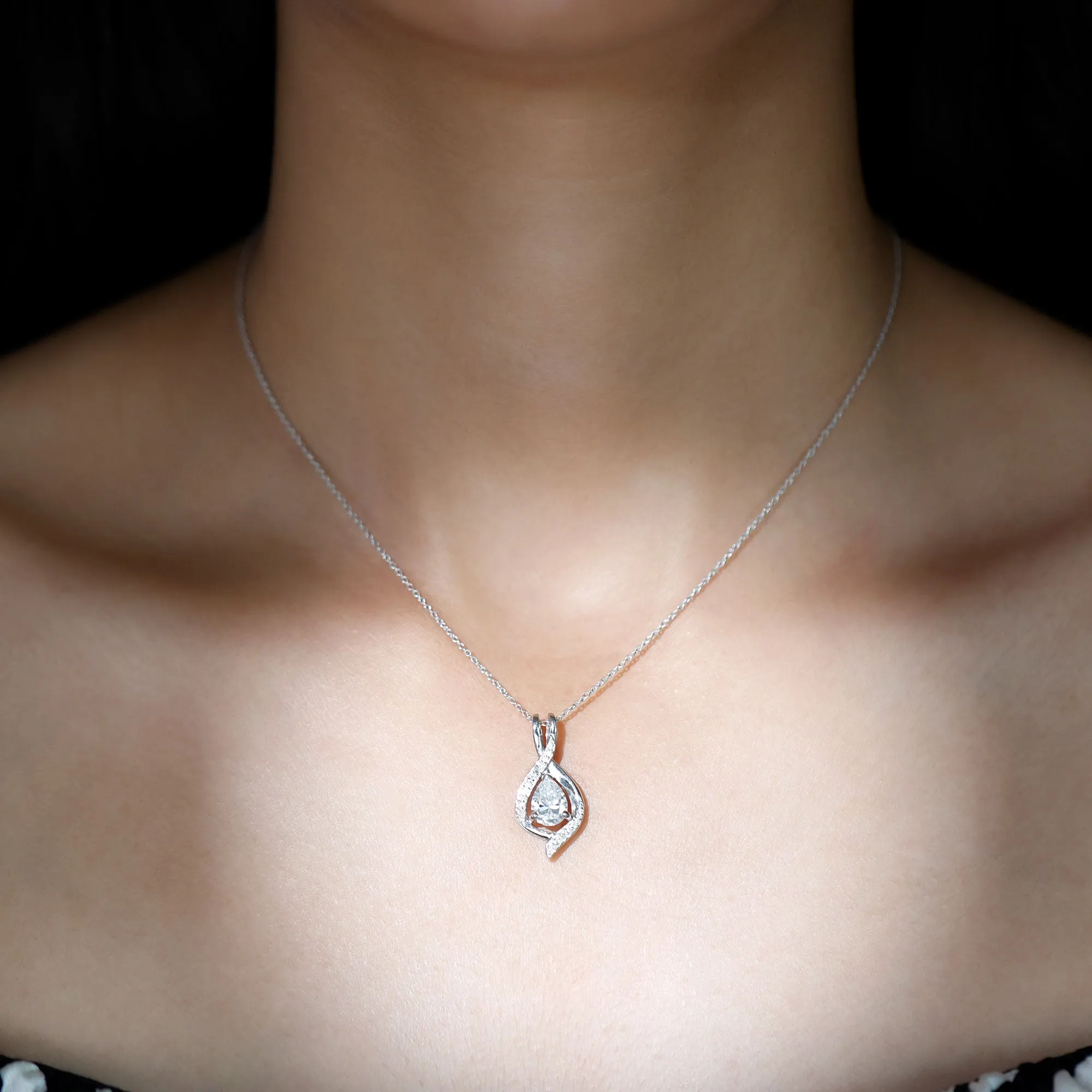 Certified Moissanite Classic Teardrop Pendant in Silver