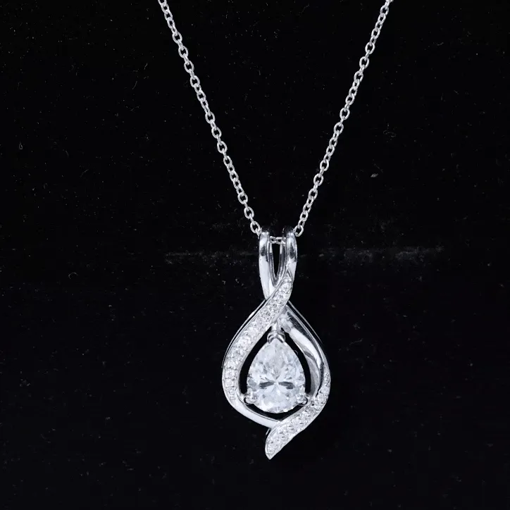 Certified Moissanite Classic Teardrop Pendant in Silver