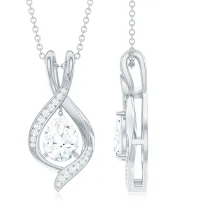 Certified Moissanite Classic Teardrop Pendant in Silver