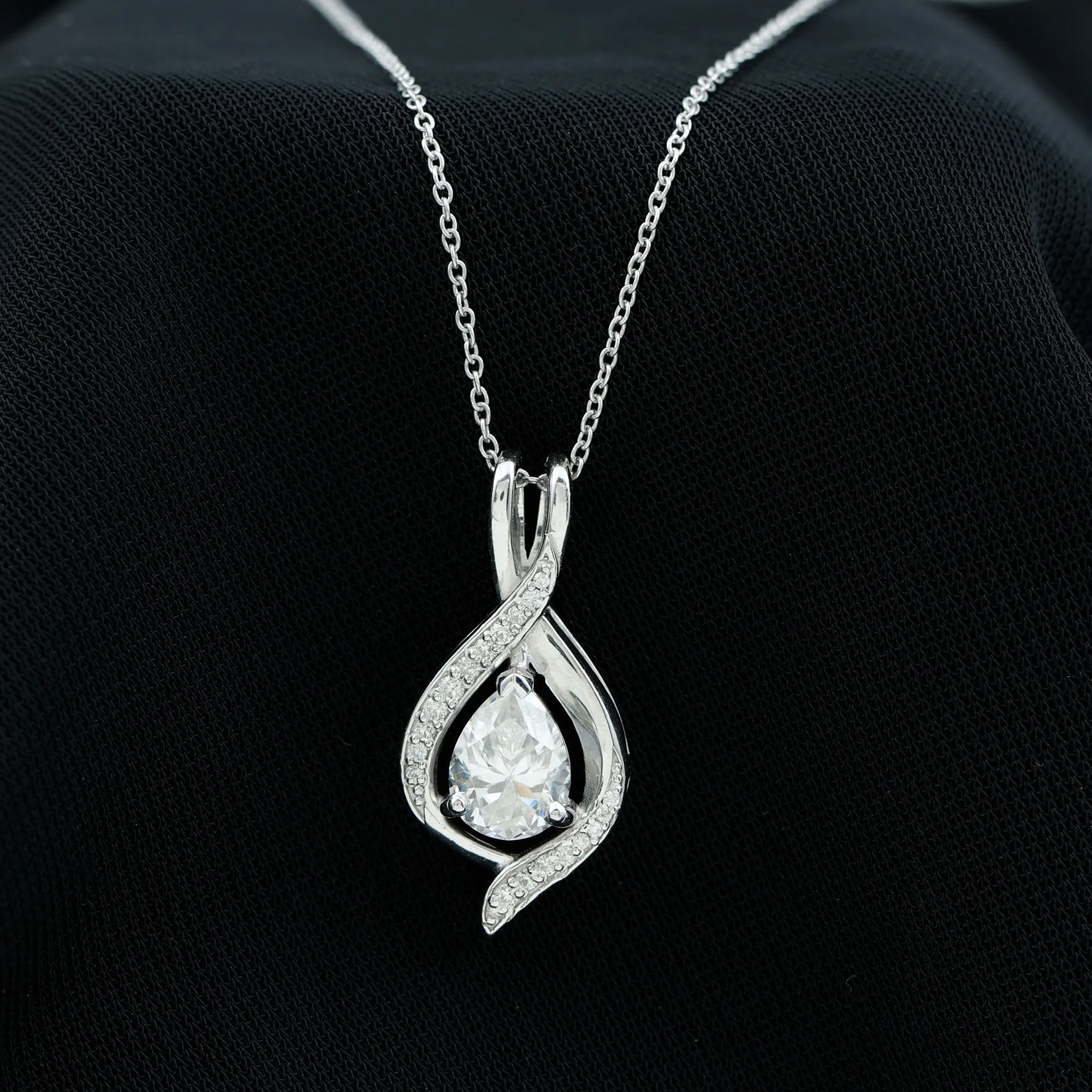 Certified Moissanite Classic Teardrop Pendant in Silver