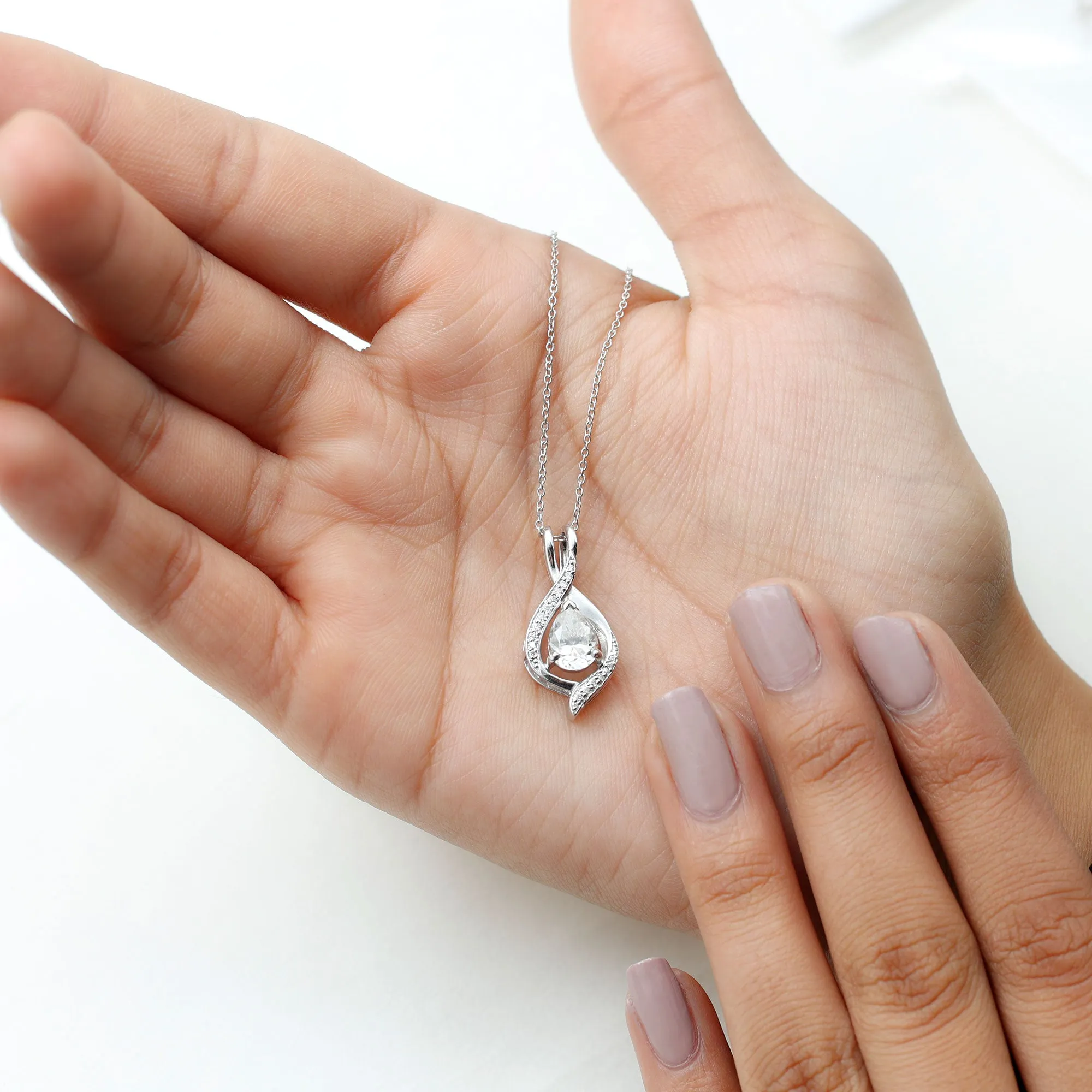 Certified Moissanite Classic Teardrop Pendant in Silver
