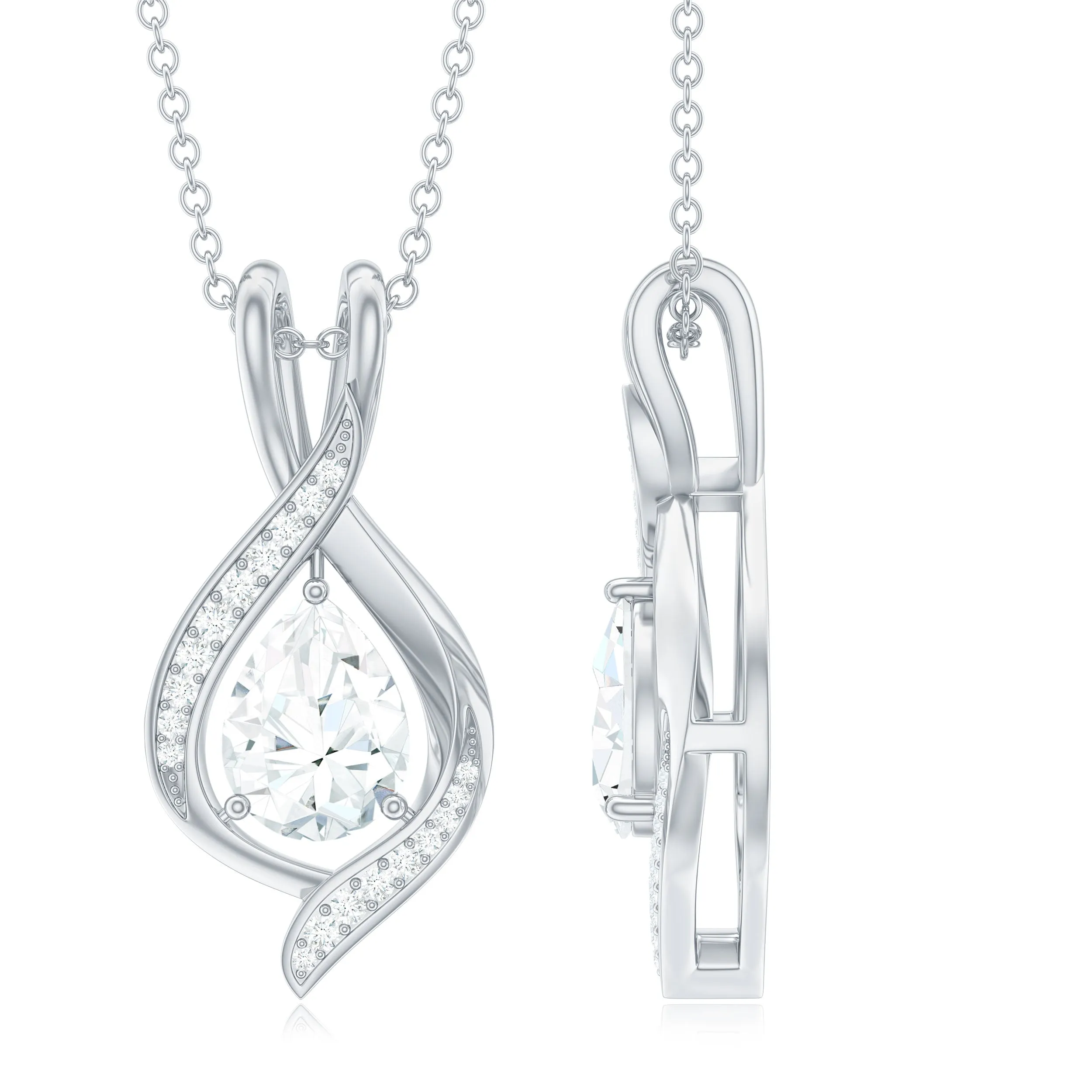 Certified Moissanite Classic Teardrop Pendant in Silver