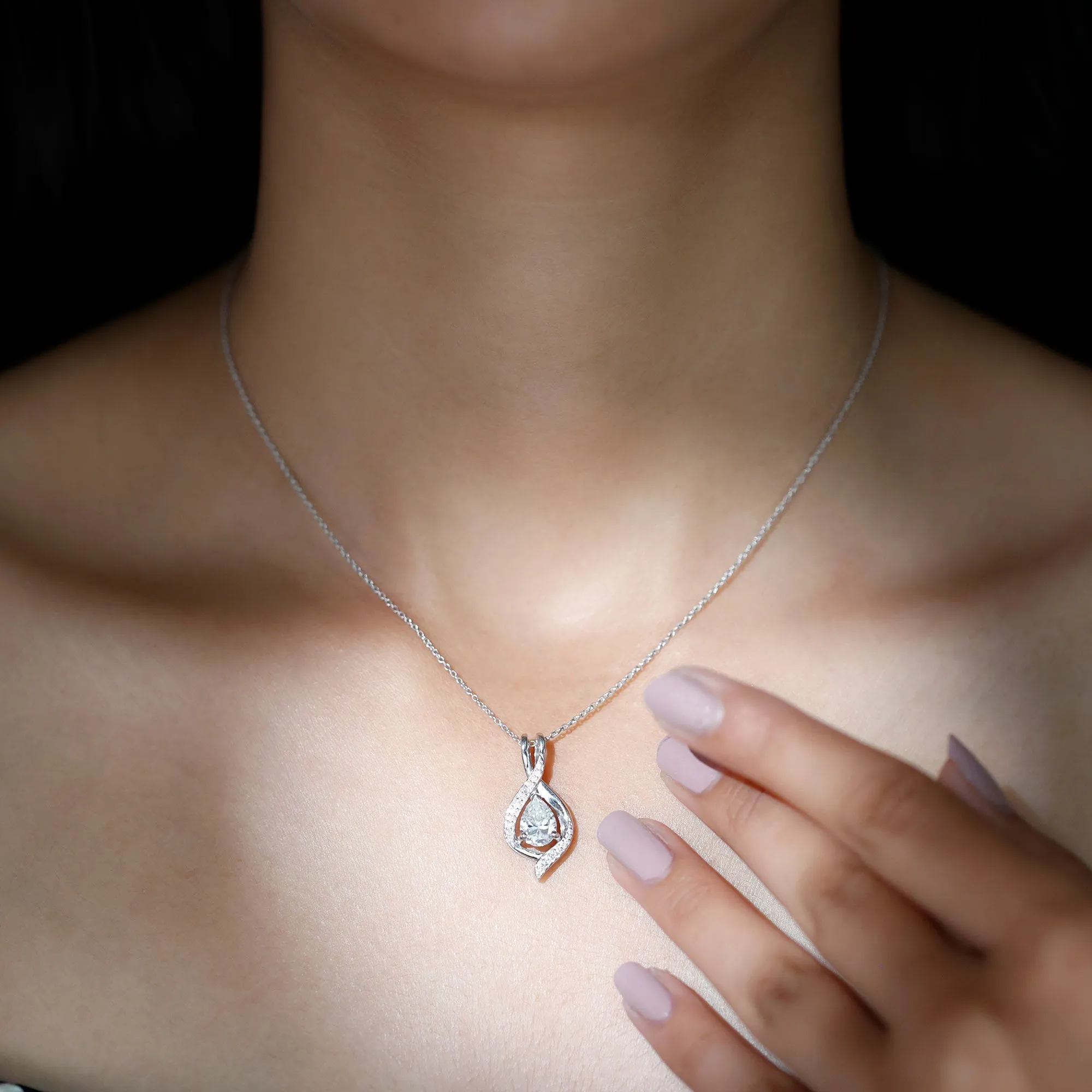 Certified Moissanite Classic Teardrop Pendant in Silver