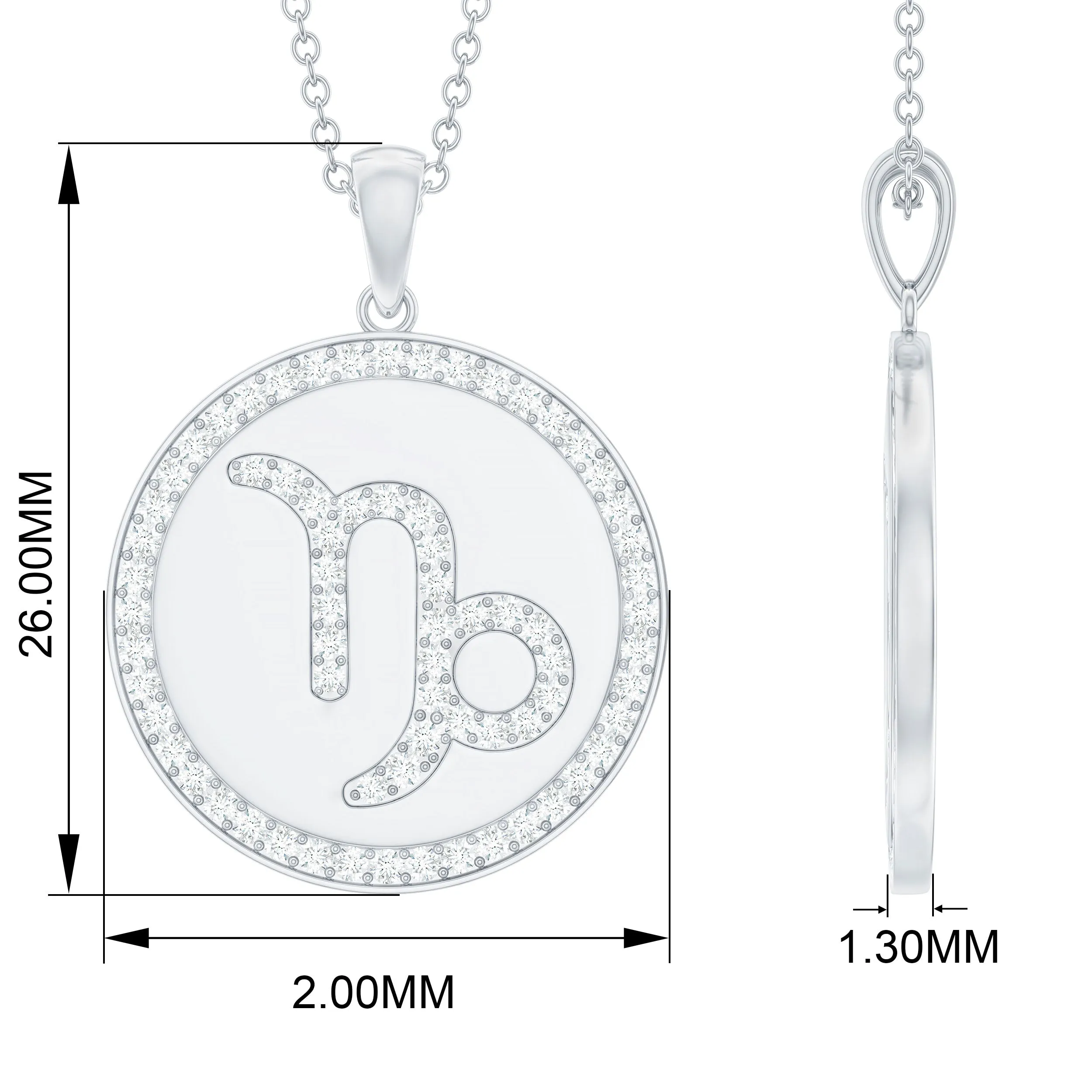 Certified Moissanite Disc Capricorn Zodiac Pendant