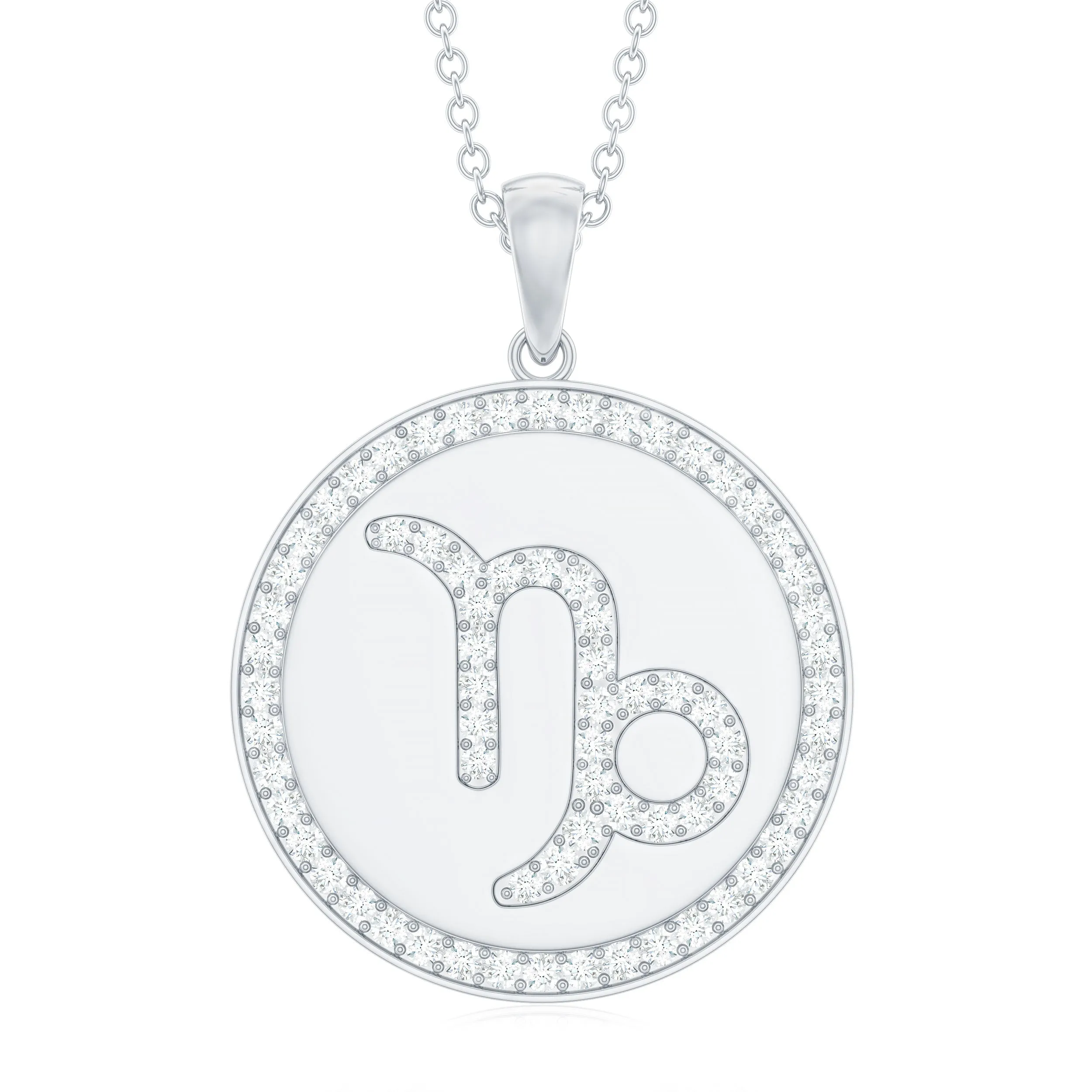 Certified Moissanite Disc Capricorn Zodiac Pendant
