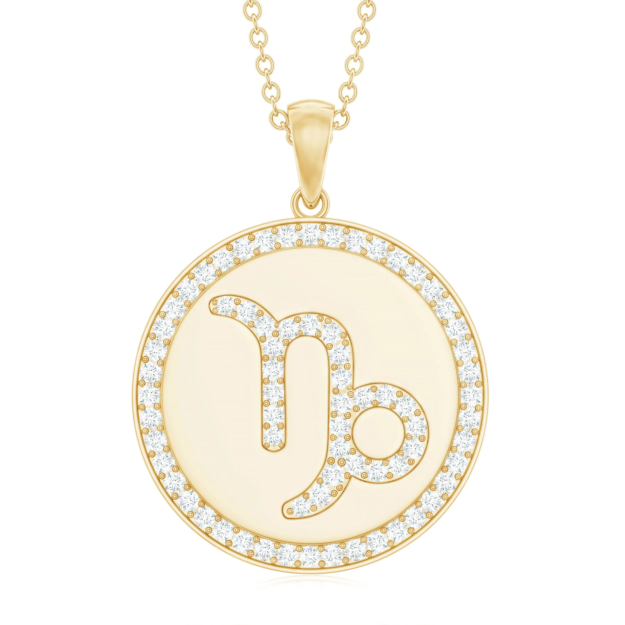 Certified Moissanite Disc Capricorn Zodiac Pendant