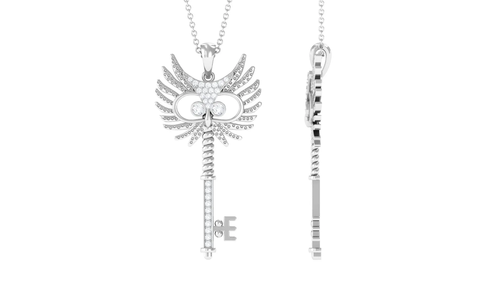 Certified Moissanite Gothic Key Pendant Necklace