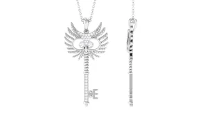 Certified Moissanite Gothic Key Pendant Necklace