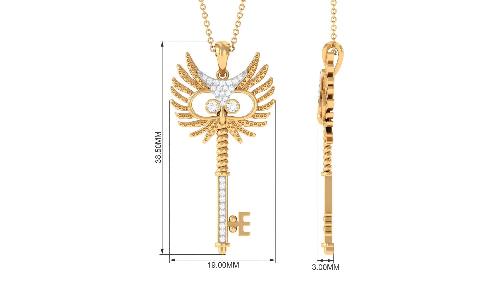 Certified Moissanite Gothic Key Pendant Necklace