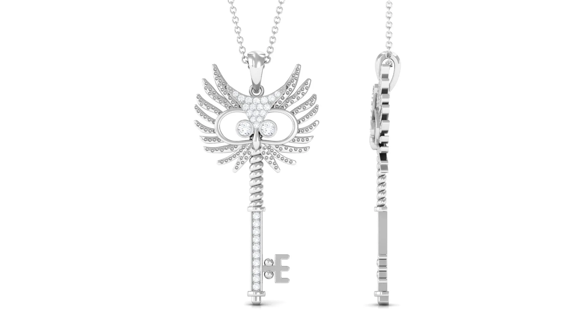 Certified Moissanite Gothic Key Pendant Necklace