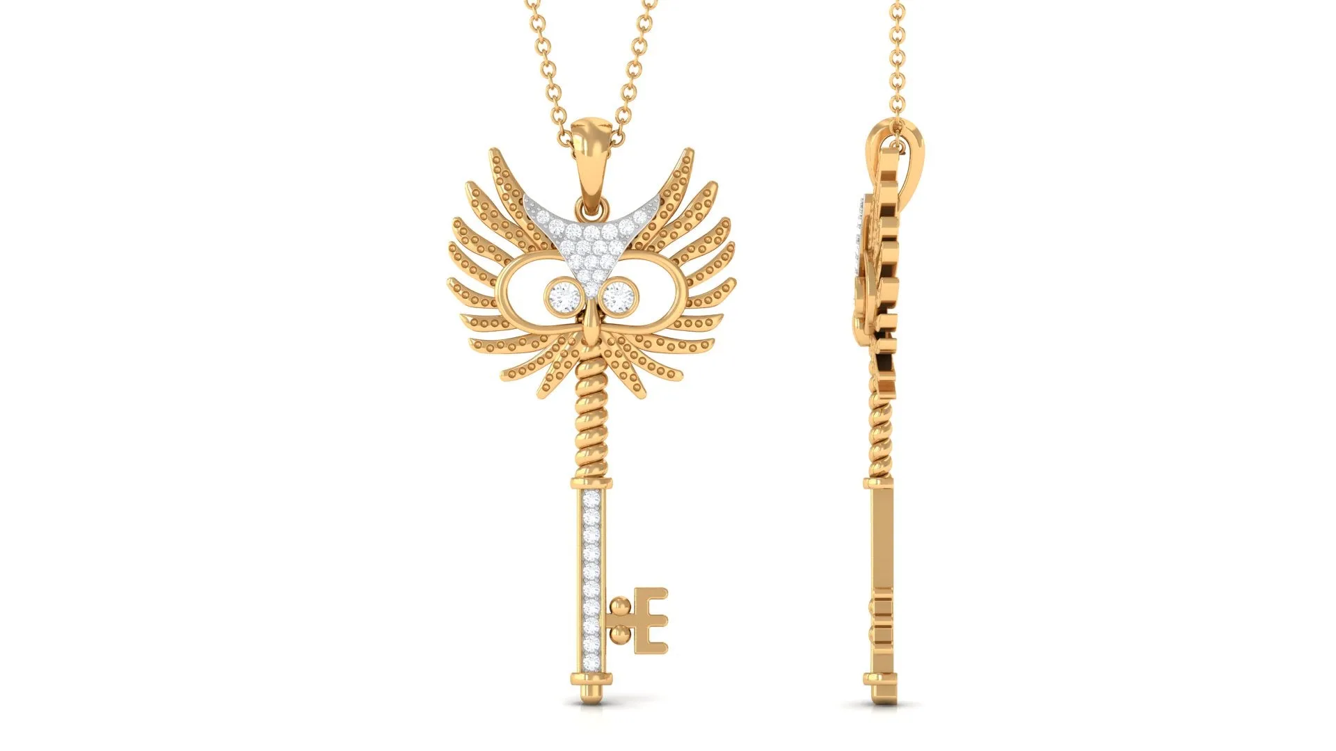 Certified Moissanite Gothic Key Pendant Necklace