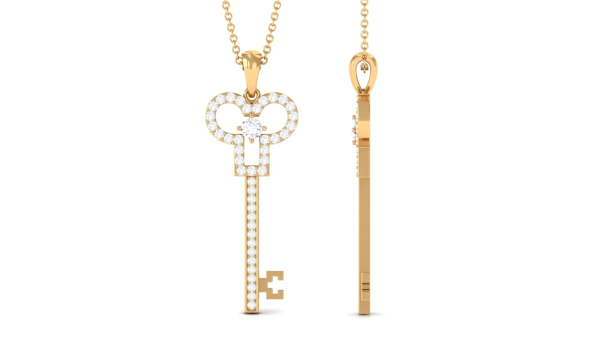 Certified Moissanite Simple Key Pendant Necklace