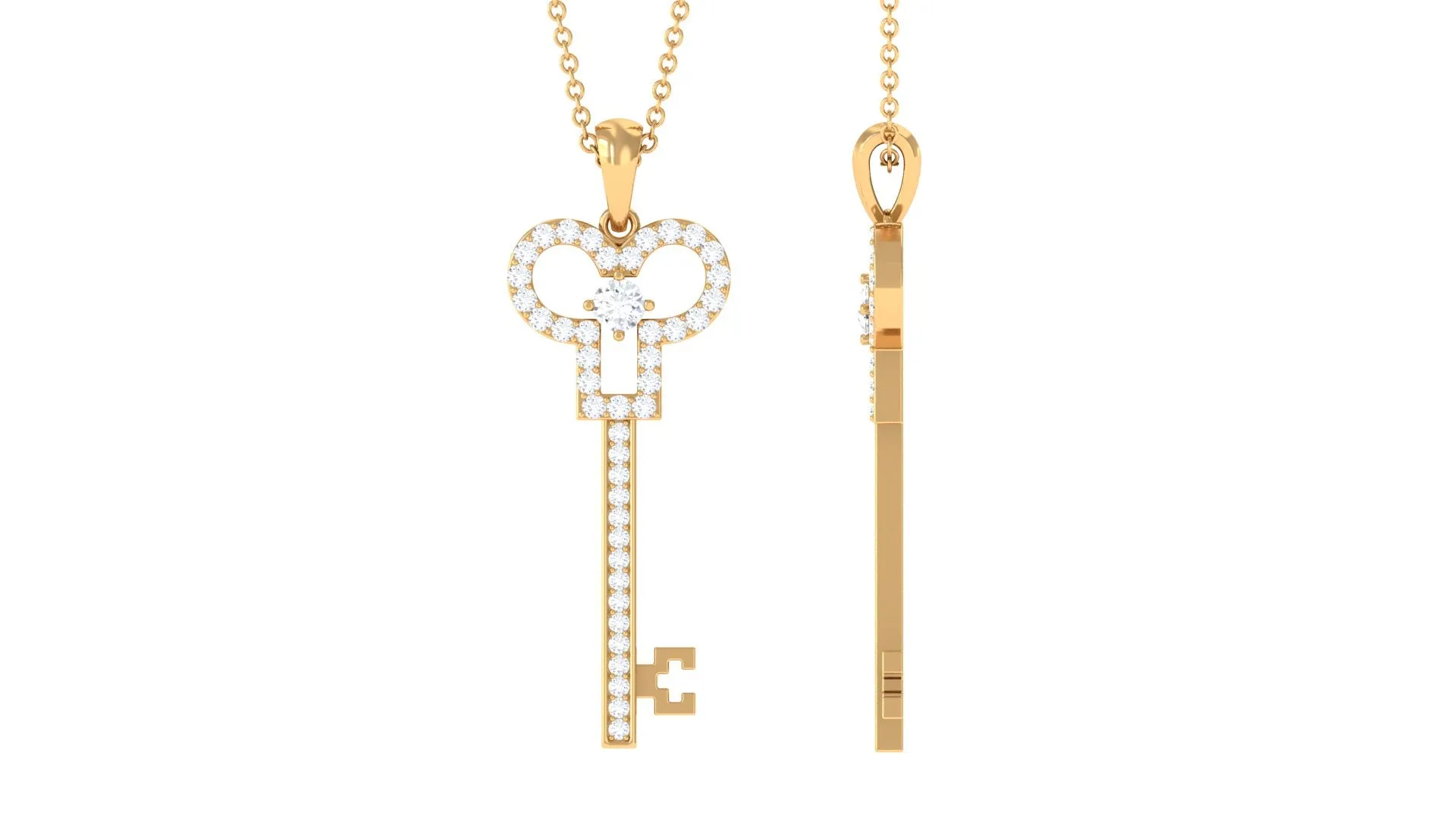 Certified Moissanite Simple Key Pendant Necklace