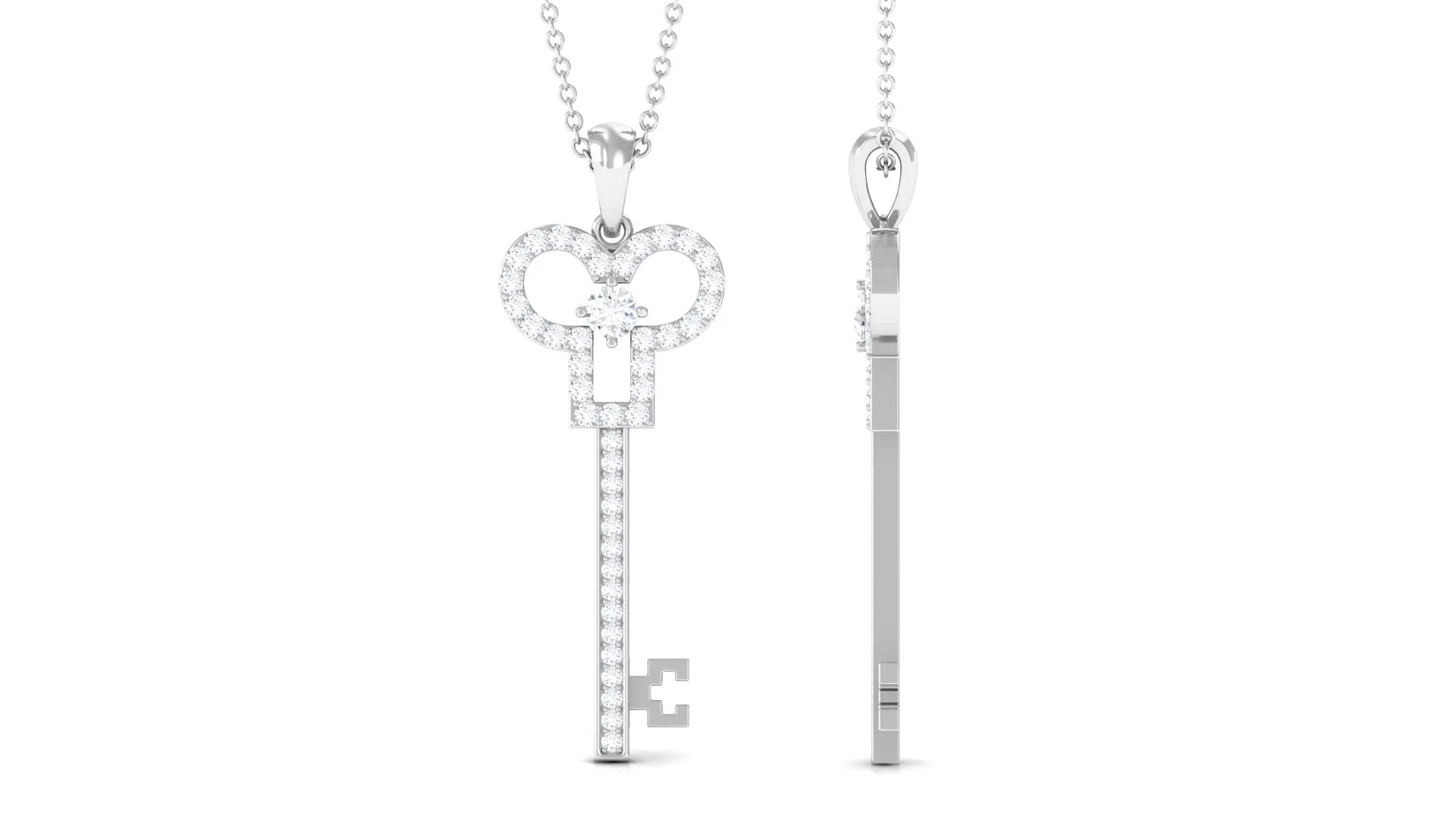 Certified Moissanite Simple Key Pendant Necklace