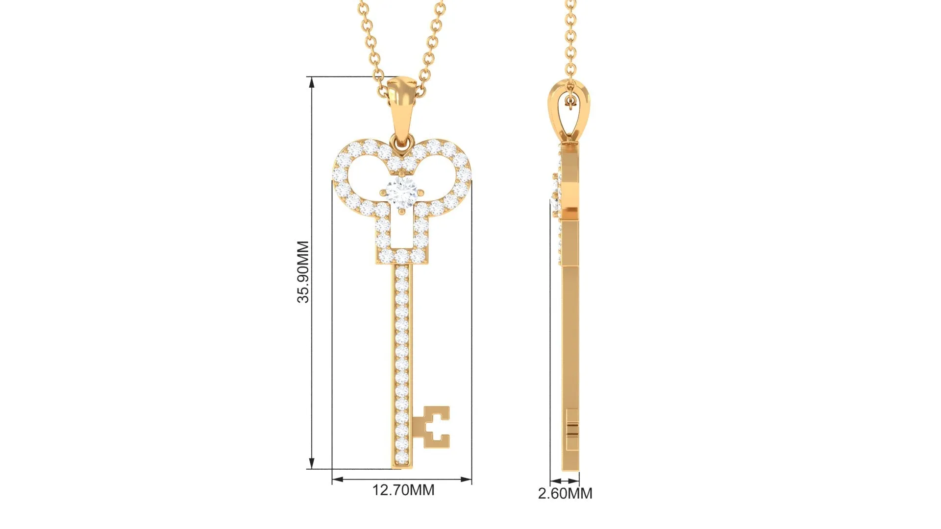 Certified Moissanite Simple Key Pendant Necklace