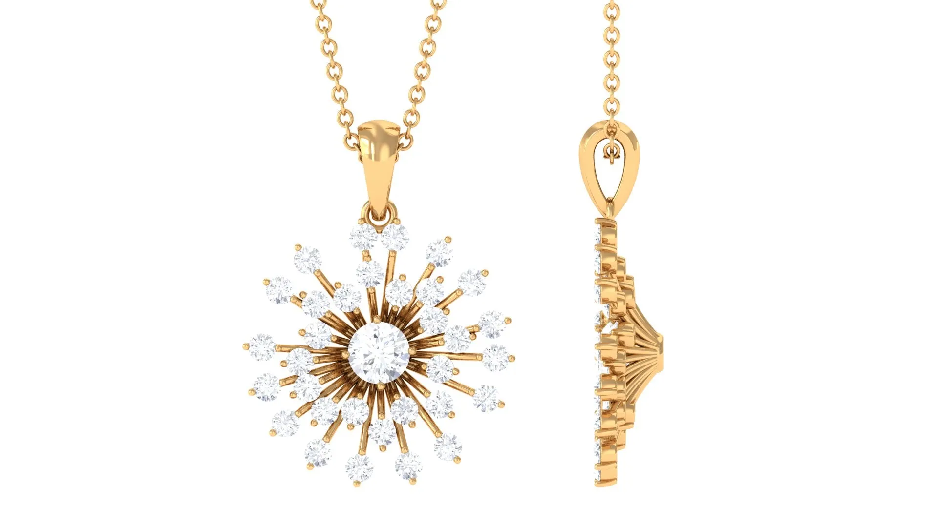 Certified Moissanite Sunburst Pendant in Prong Setting