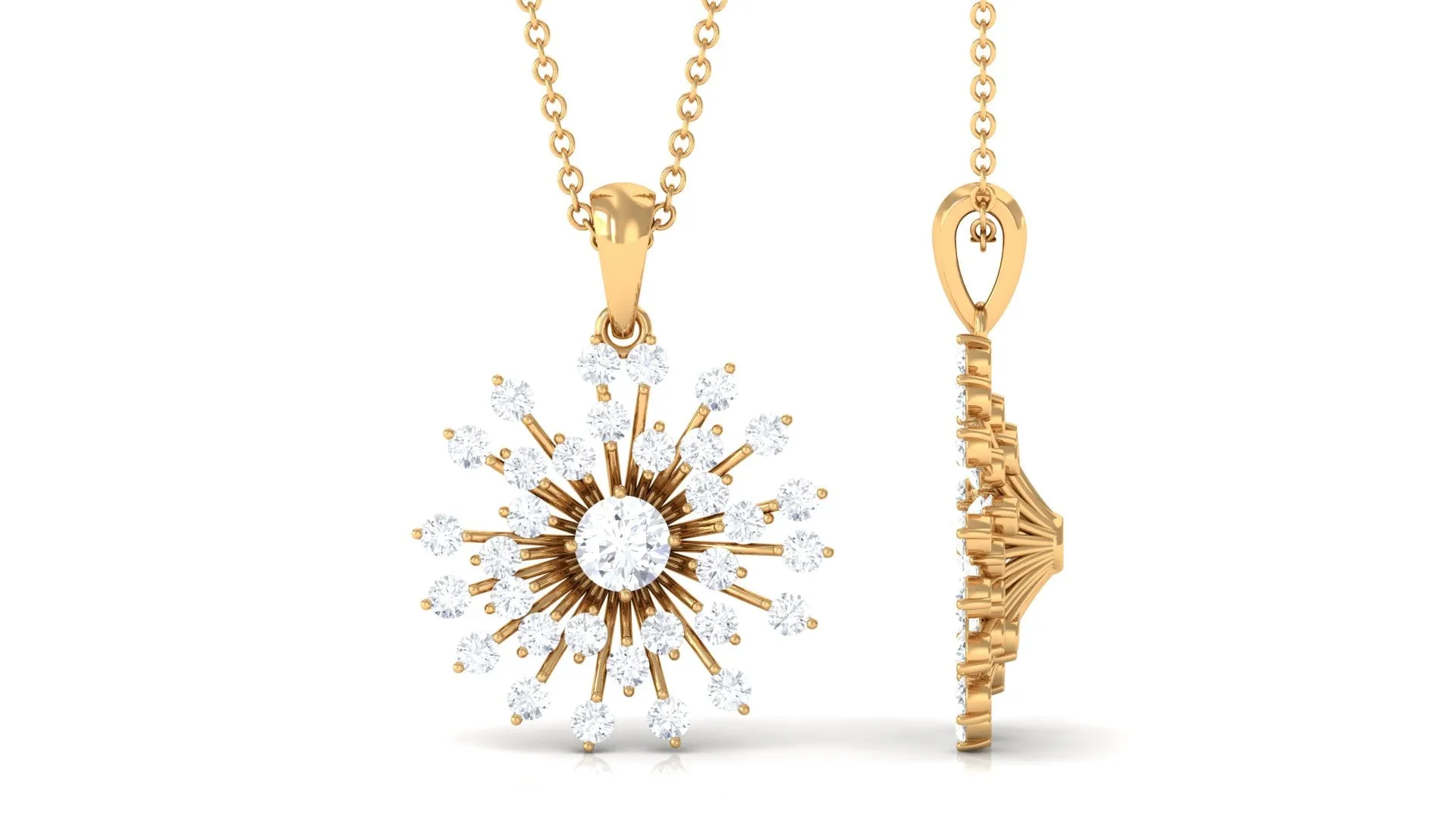 Certified Moissanite Sunburst Pendant in Prong Setting