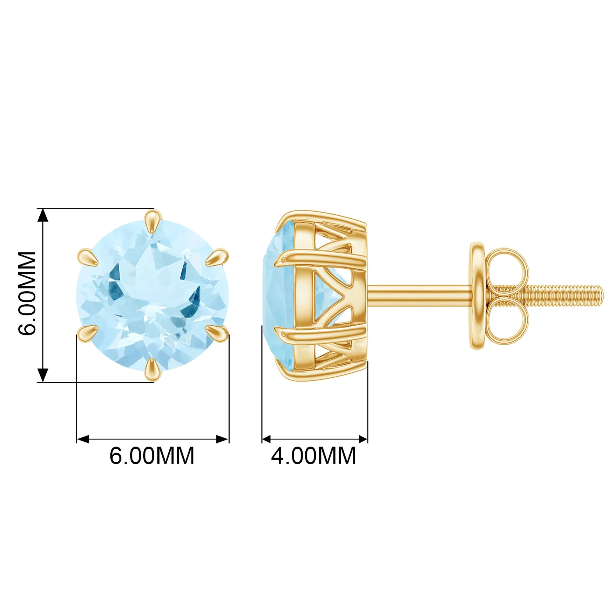 Claw Set Round Aquamarine Solitaire Stud Earrings