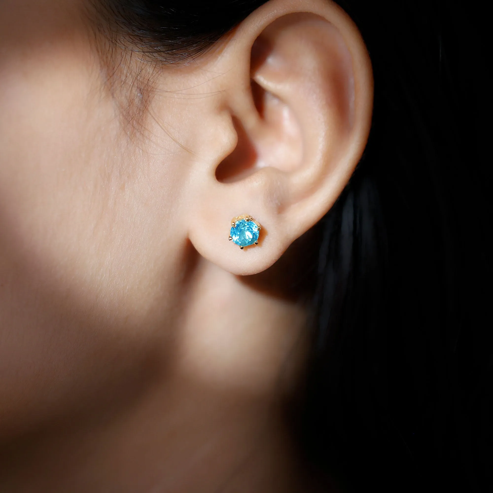 Claw Set Round Aquamarine Solitaire Stud Earrings