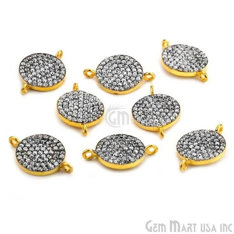 'Coin' CZ Pave 18x12mm Gold Vermeil Charm for Bracelet & Pendants