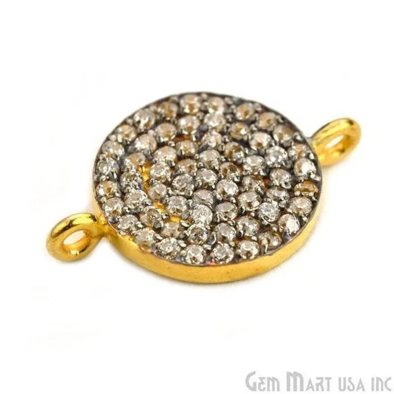 'Coin' CZ Pave 18x12mm Gold Vermeil Charm for Bracelet & Pendants