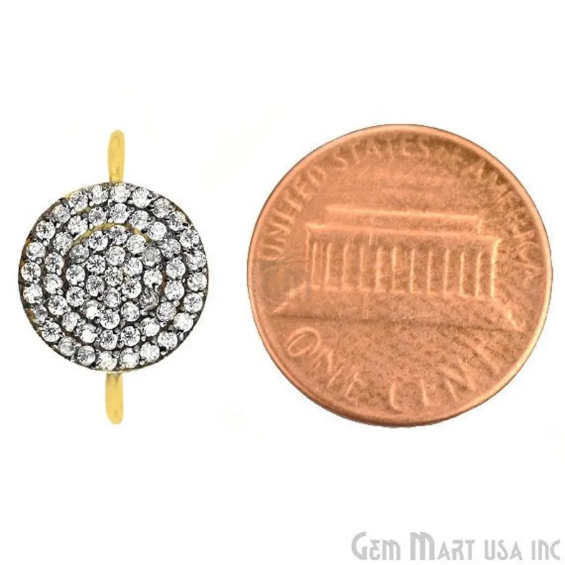'Coin' CZ Pave 18x12mm Gold Vermeil Charm for Bracelet & Pendants
