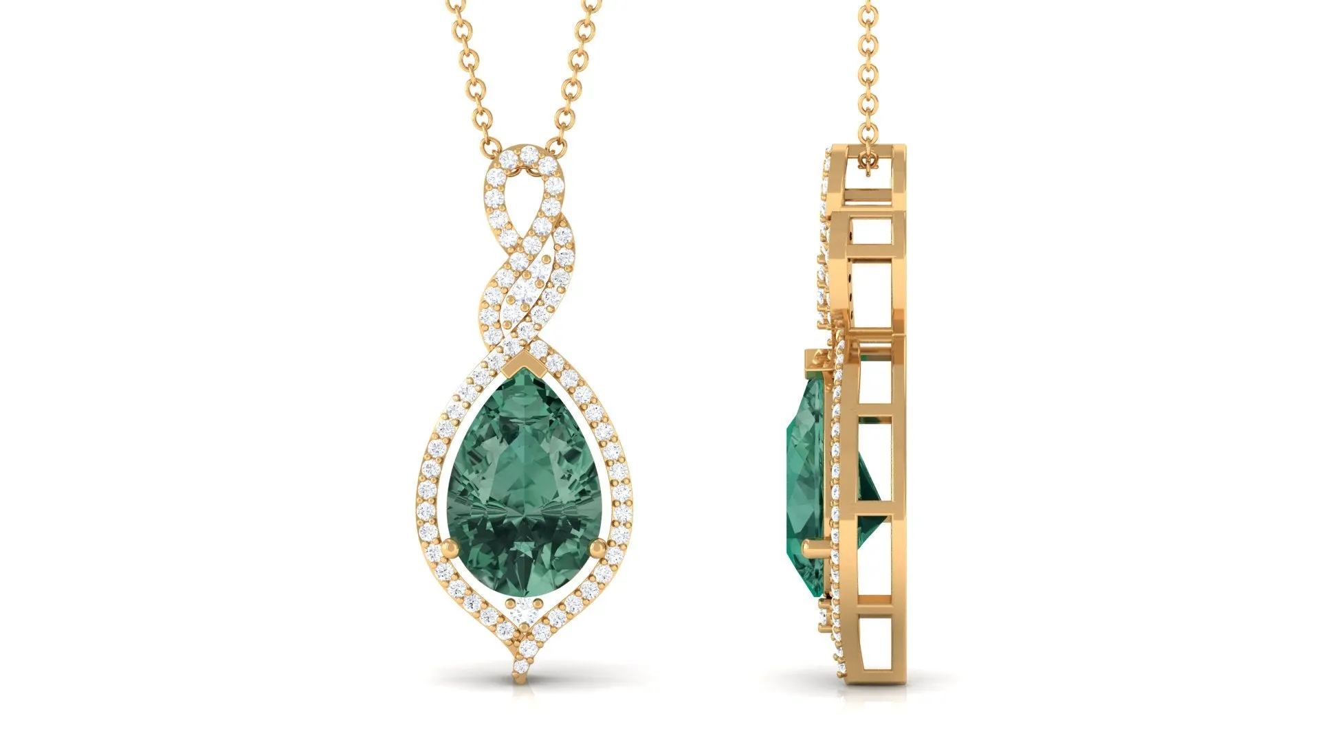 Created Green Sapphire and Moissanite Teardrop Dangle Pendant