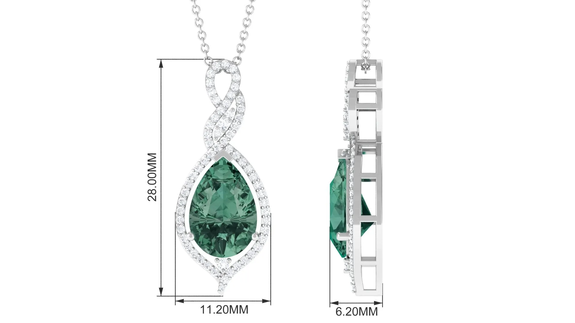 Created Green Sapphire and Moissanite Teardrop Dangle Pendant